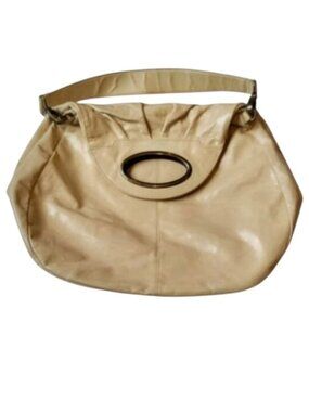 Hobo International XL Leather Top Handle Vintage Purse Flap Cream Oversize